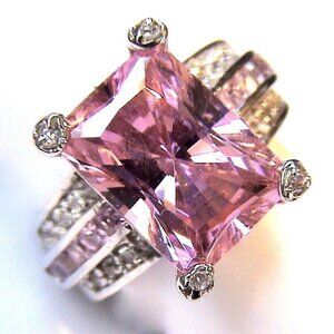 Stunning Pink Ice Tourmaline Clear Accent Cubic Zirconia  Cz Cocktail Ring Sz 8